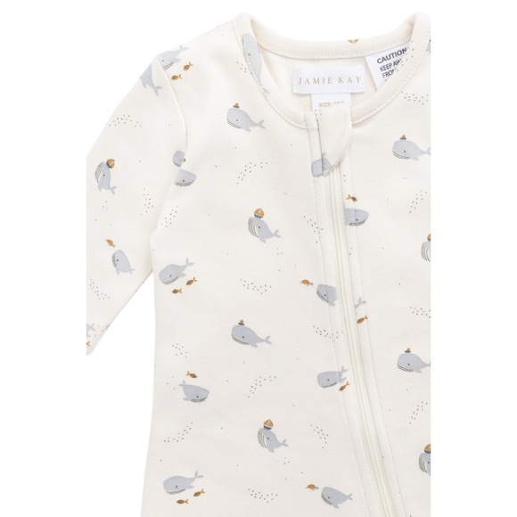 New Jamie Kay Organic Cotton Reese Zip Onepiece in Whales Size 2 - Picture 5 of 9